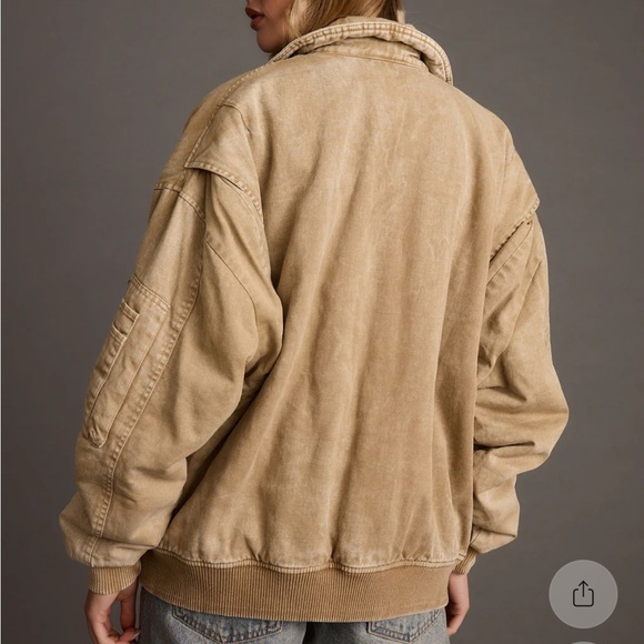 12th Tribe Beige Bomber Jacket - Picture 3 of 3